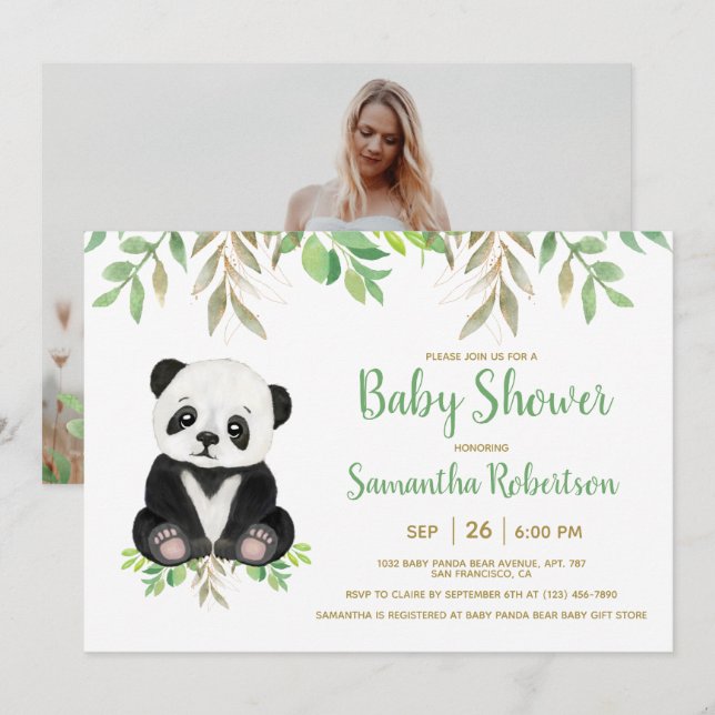 Invitation Bear Greenery Genre Neutre Baby shower Photo (Devant / Derrière)