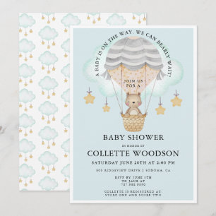 Invitation Bear Hot air Balloon Baby shower garçon