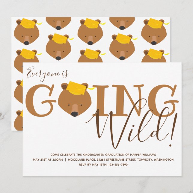 Invitation Bear Kindergarten Graduation (Devant / Derrière)