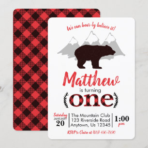 Invitation Bear Lumberjack Boy Premier anniversaire