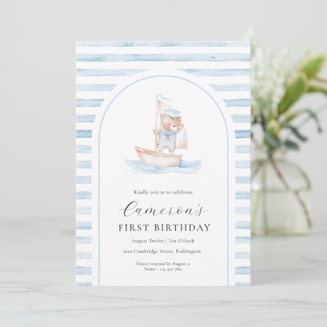 Invitation Bear marin Bear Bleu Bande Arc Premier anniversair (Debout devant)