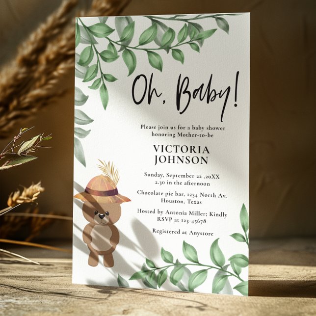 Invitation Bear mignonne dans le Baby shower du bois (Créateur téléchargé)
