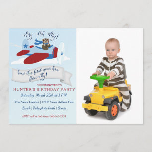 Invitation Bear Pilote mignonne dans avion Première fête d'an