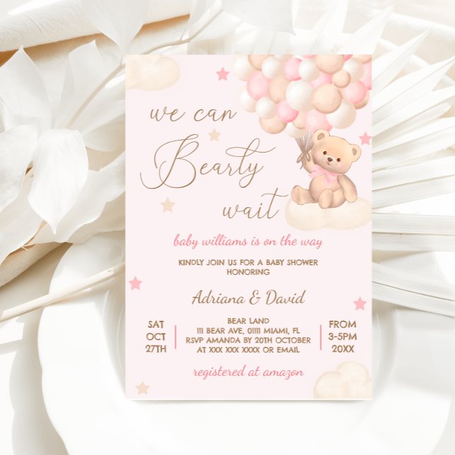 Invitation Bear Pink Balloons Girl Baby shower mignonne (Créateur téléchargé)
