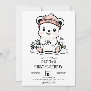 Invitation Bear Polaire simple mignonne 1er Anniversaire numé