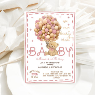 Invitation Bear Rose Baby Girl Douche