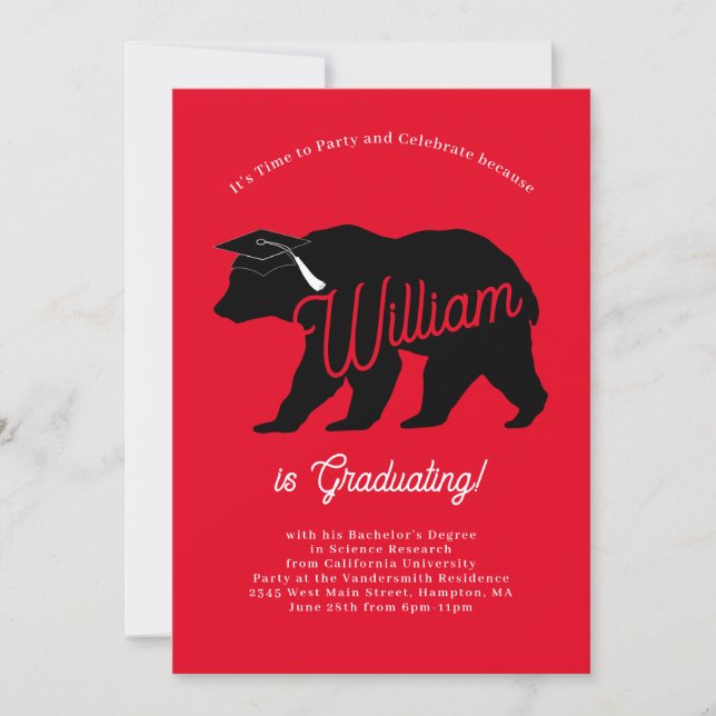 Invitation Bear Silhouette Graduation Party (Devant)