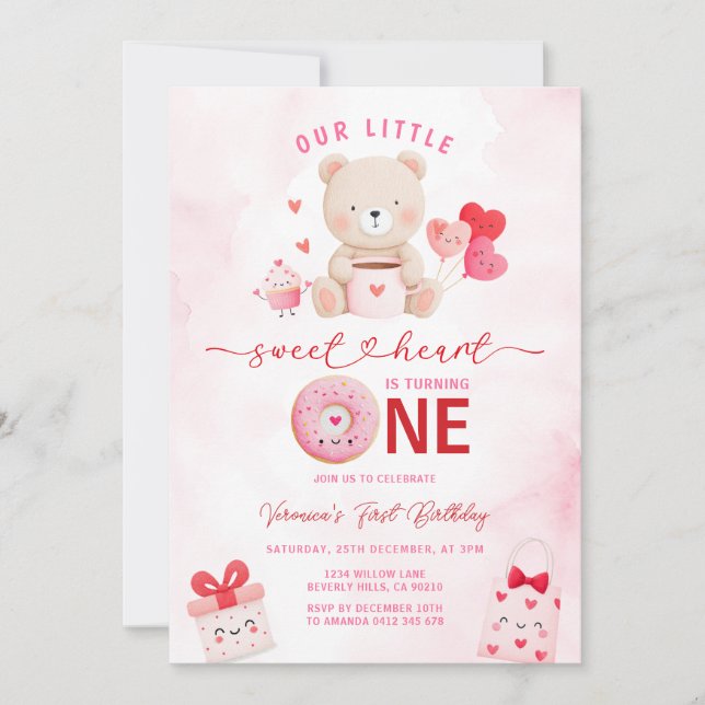Invitation Bear Sweetheart Valentine 1st Birthday Balloon  (Devant)