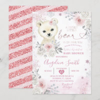 Bear Winter Pastel Pink Snowflake Baby shower
