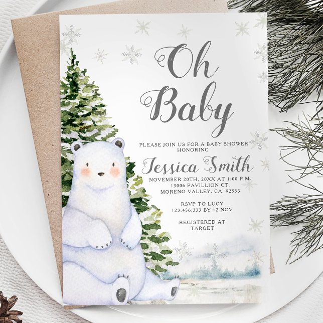 Invitation Bear Winter Snowflakes Baby shower de Noël (Créateur téléchargé)