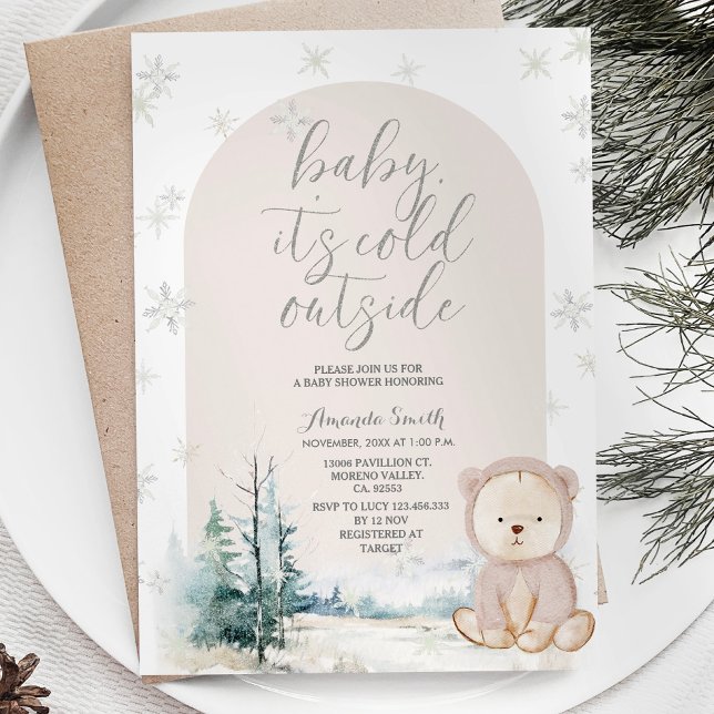 Invitation Bear Winter Snowflakes Baby shower des arbres (Créateur téléchargé)