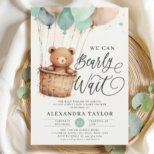 Invitation Bearly Hot Air Balloons Sage Green Baby Boy Shoy