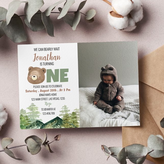 Invitation Bearly Turner One Woodland 1er Anniversaire Photo (Créateur téléchargé)