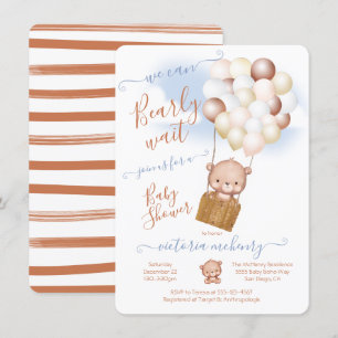 Invitation Bearly Wait Baby Shower Teddy Bear Balloons