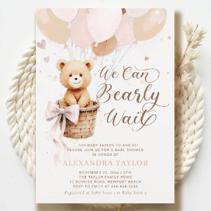 Invitation Bearly Wait Balloons Bow Blush Girl Baby shower