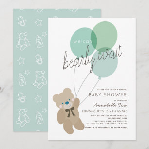 Invitation Bearly Wait Bear Mint Green Baby shower virtuel