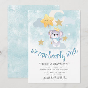 Invitation Bearly wait bleu ours étoile & ciel baby shower