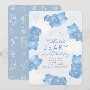 Invitation Bearly Wait Blue Gummy Bear Boy 1er anniversaire