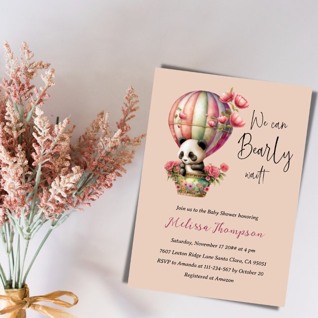 Invitation Bearly Wait Blush Panda rose Baby shower Floral (Créateur téléchargé)