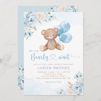 Invitation Bearly Wait Boho Teddy Bear Boy Baby shower