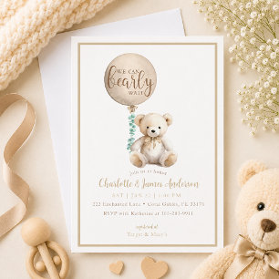 Invitation Bearly Wait Brown Teddy Bear Baby shower Invitatio