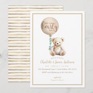 Invitation Bearly Wait Brown Teddy Bear Baby shower Invitatio