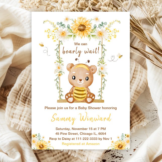 Invitation Bearly Wait Honey Oear Swing Baby shower (Créateur téléchargé)