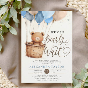 Invitation Bearly Wait Hot Air Balloon Art Baby Boy Douche
