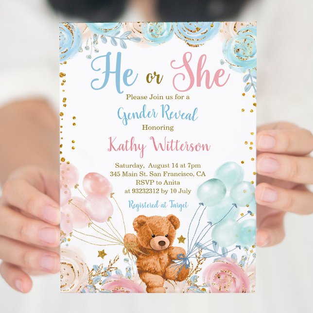Invitation Bearly Wait Il ou elle Genre Révéler Baby shower d (Créateur téléchargé)
