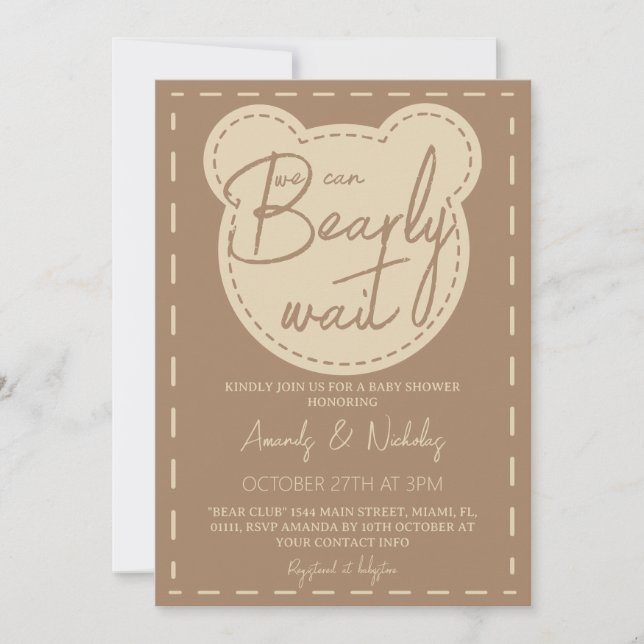 Invitation Bearly Wait Moderne mignonne garçon fille Baby sho (Devant)