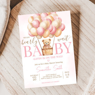 Invitation Bearly Wait Pink Hot Air Baby shower