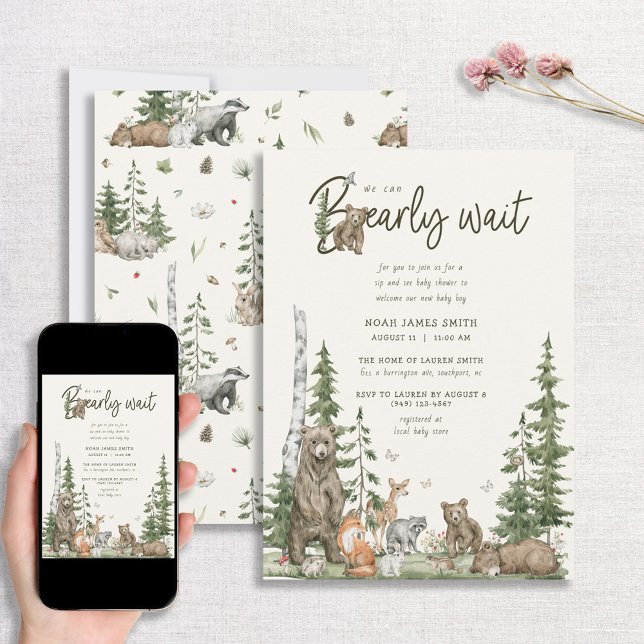 Invitation Bearly Wait Sip & Voir le Baby shower (Créateur téléchargé)