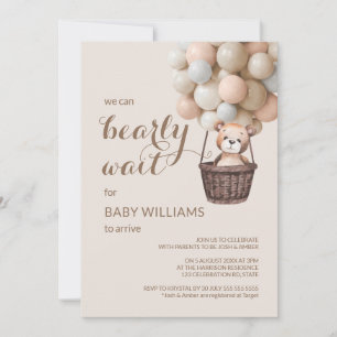 Invitation Bearly Wait Teddy Balloons Girl Baby shower 