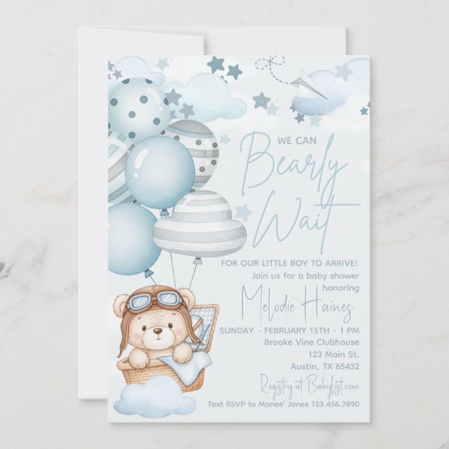 Invitation Bearly Wait Teddy Bear Baby Shower (Devant)