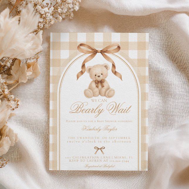 Invitation Bearly Wait Teddy Bear Beige Gingham Baby Shower (Créateur téléchargé)