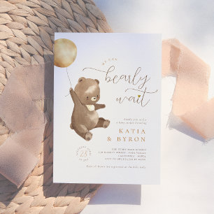 Invitation Bearly Wait Teddy Bear Sexe Baby shower neutre