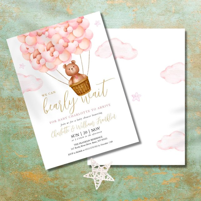 Invitation Bearly Wait Teddy Ours Rose Girl Baby shower (Créateur téléchargé)
