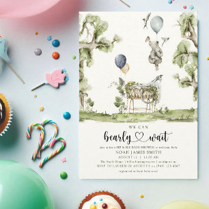 Invitation Bearly Wait Woodland Bear Boy Sip & See
