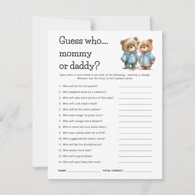 Invitation Bears mignonne Devine Qui Maman Papa Baby shower C (Devant)