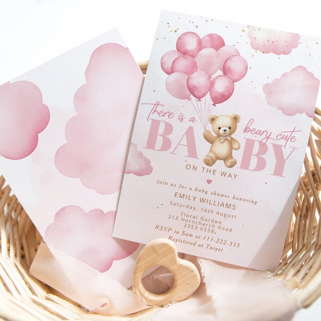 Invitation Béary bébé mignon sur le chemin ballons en peluche (Créateur téléchargé)