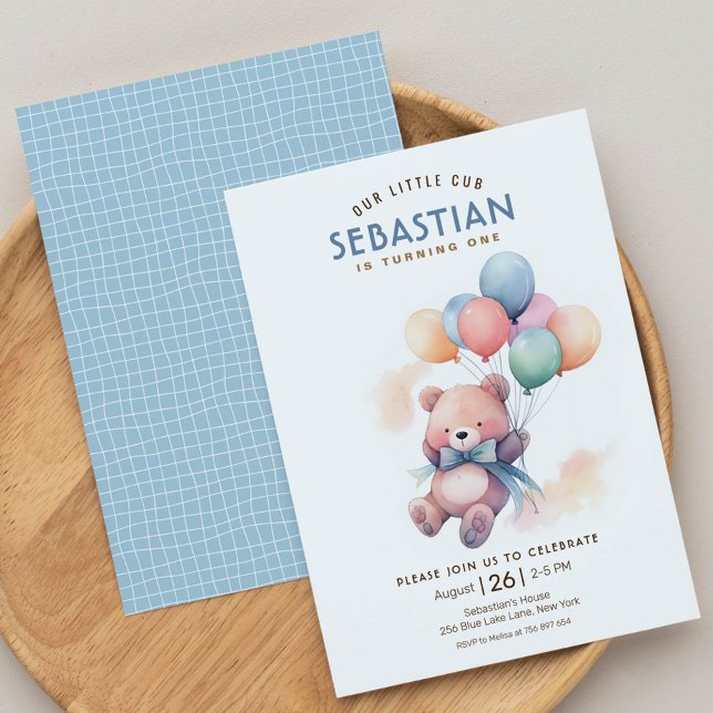 Invitation Béary, bémol béary, béary, premier anniversaire (Créateur téléchargé)