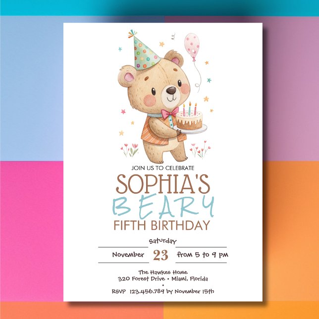 Invitation Beary-birthday with tedy bear  (Créateur téléchargé)