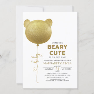 Invitation Béary Boulon or mou Baby shower ours en peluche