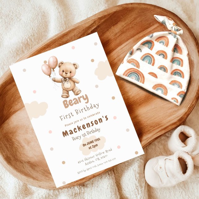 Invitation Beary First Balloon Boy 1st Birthday Teddy Bear (Créateur téléchargé)