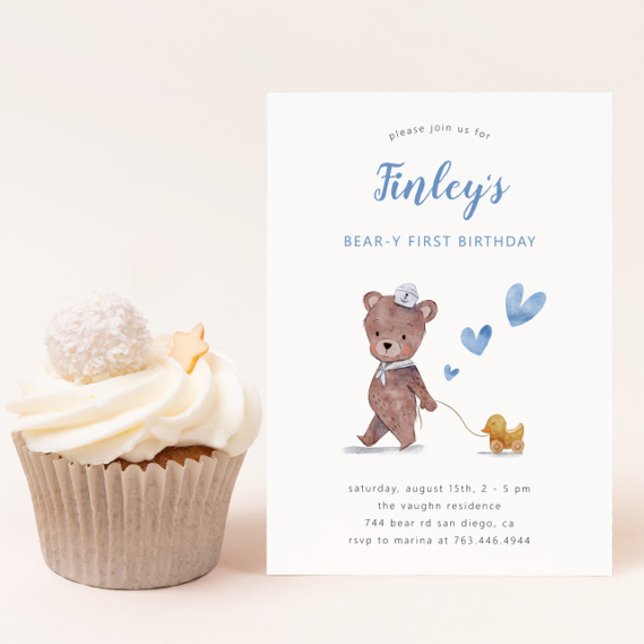 Invitation Beary First Teddy Bear Boy Birthday Part (Créateur téléchargé)