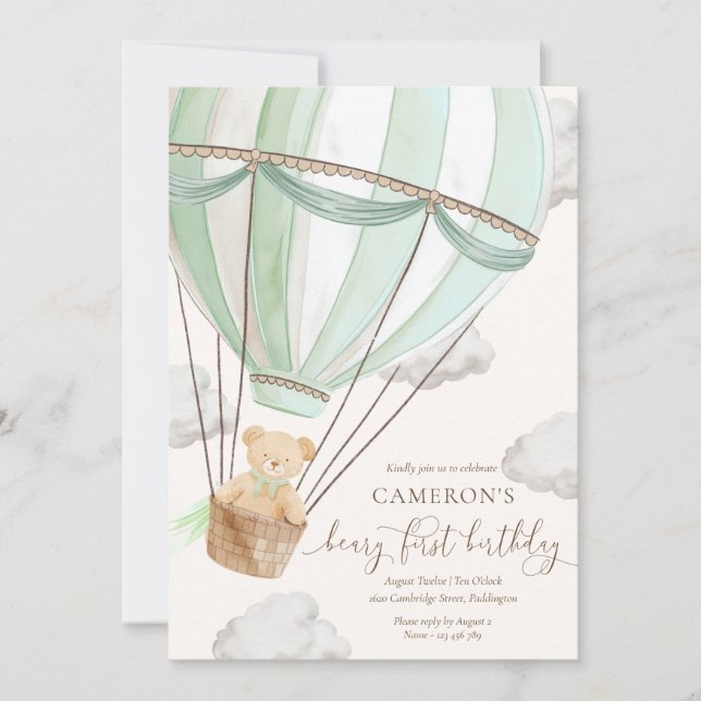 Invitation Beary First Teddy Bear Hot Air Balloon Anniversair (Devant)