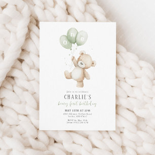 Invitation Beary Premier Anniversaire Garçon Vert Sauge Ballo