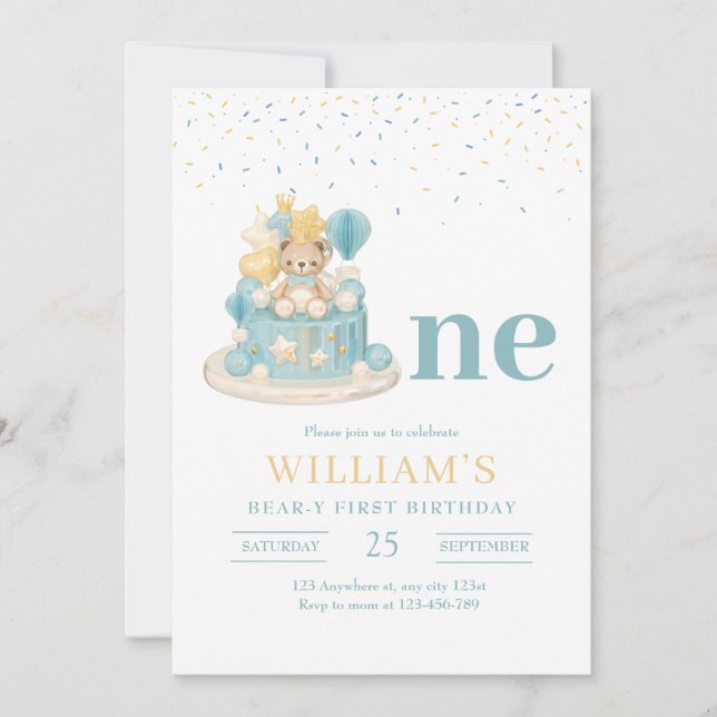 Invitation Beary Premier anniversaire, Teddy Bear 1er anniver (Devant)