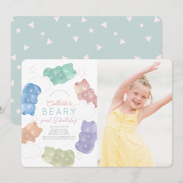 Invitation Beary Sweet Gummy Bear Girl Photo Anniversaire (Devant / Derrière)