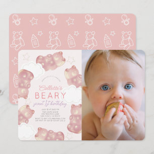 Invitation Beary Wait Gummy rose Ours Girl 1er anniversaire